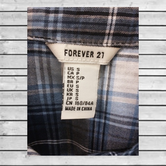 Blue & White Plaid Button Up - Forever 21 - Picture 2 of 4